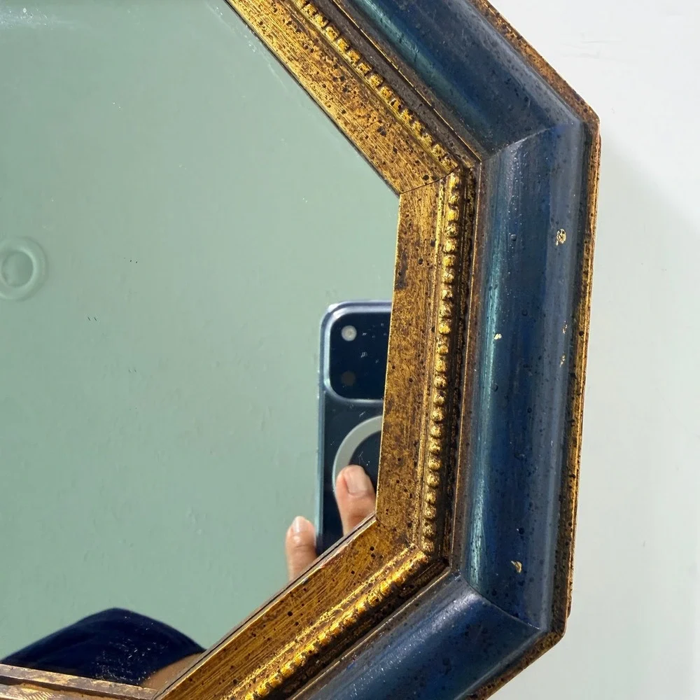 Vintage Fleck Bros Octagon Blue Gold Wall Mirror 9.5